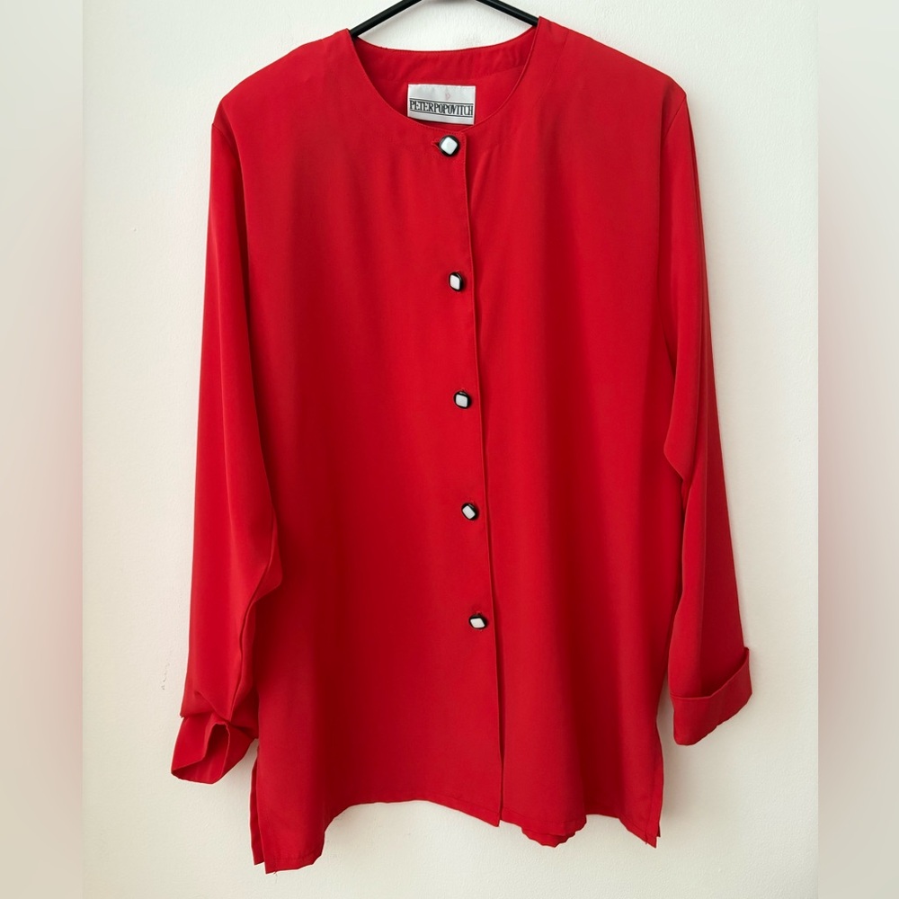 Red Button-Up Women's Top